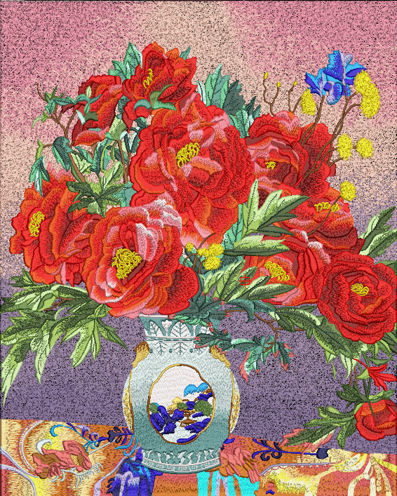 花瓶绣花图案