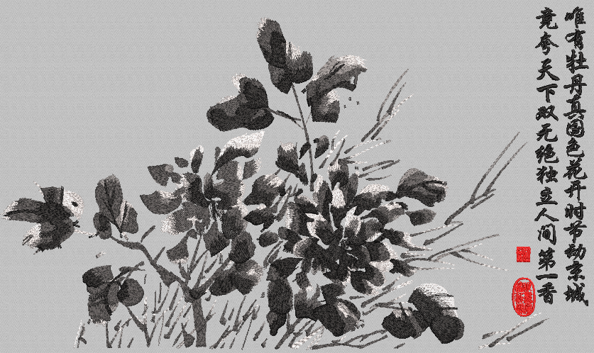 水墨画绣花图案
