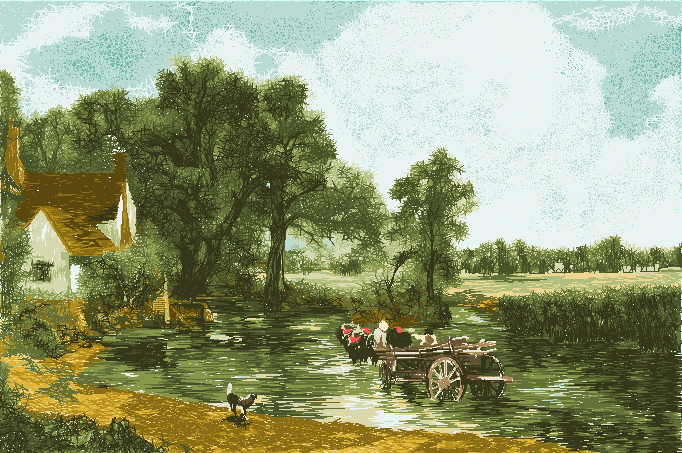 溪边小屋刺绣图案