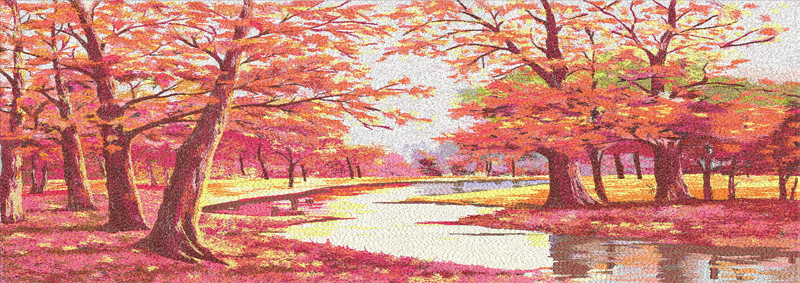 红枫林刺绣图案